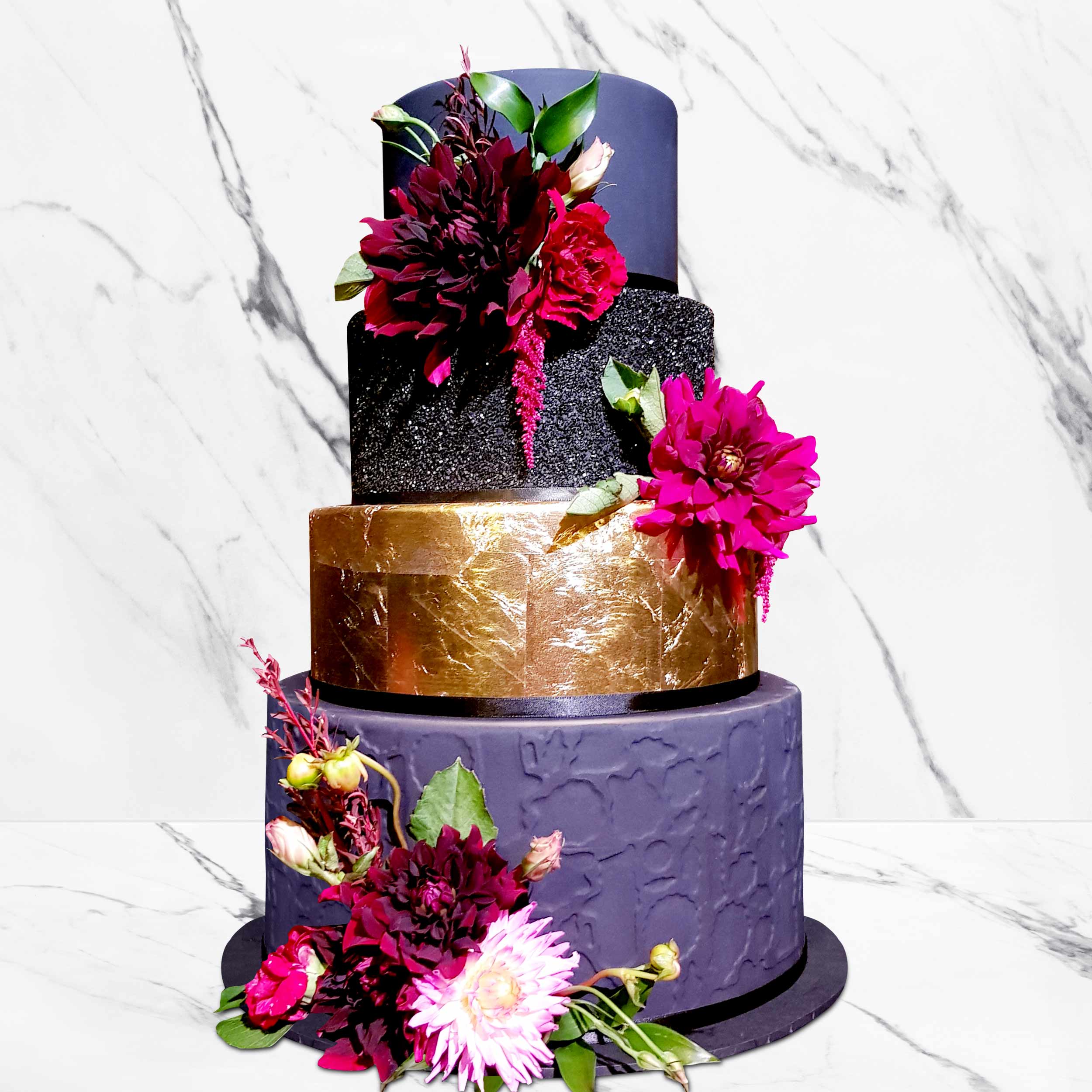 Black fondant covered cake with 23ct gold leaf and black shimmer glitt –  Get Caked by Lisa