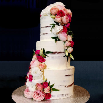 Buttercream naked cake3 tier pink and red floral – increased height