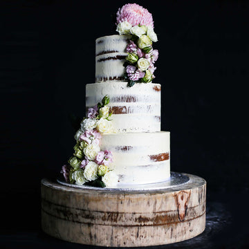 Buttercream naked cake3 tier purple floral – increased height