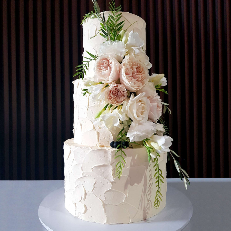 Buttercream Wedding Cake 3 tier pale pink floral – increased height