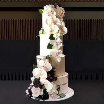 Buttercream naked wedding cake 4 tier orchid floral – increased height