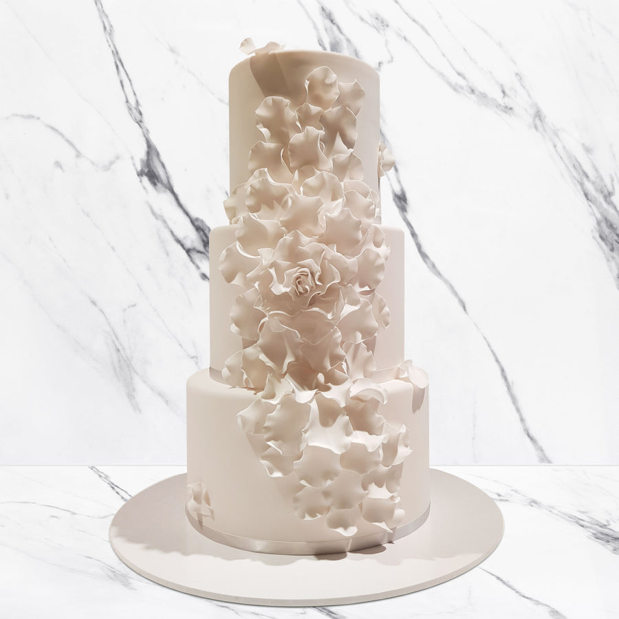 Fondant covered wedding cake – 3 tier sugar flower detail